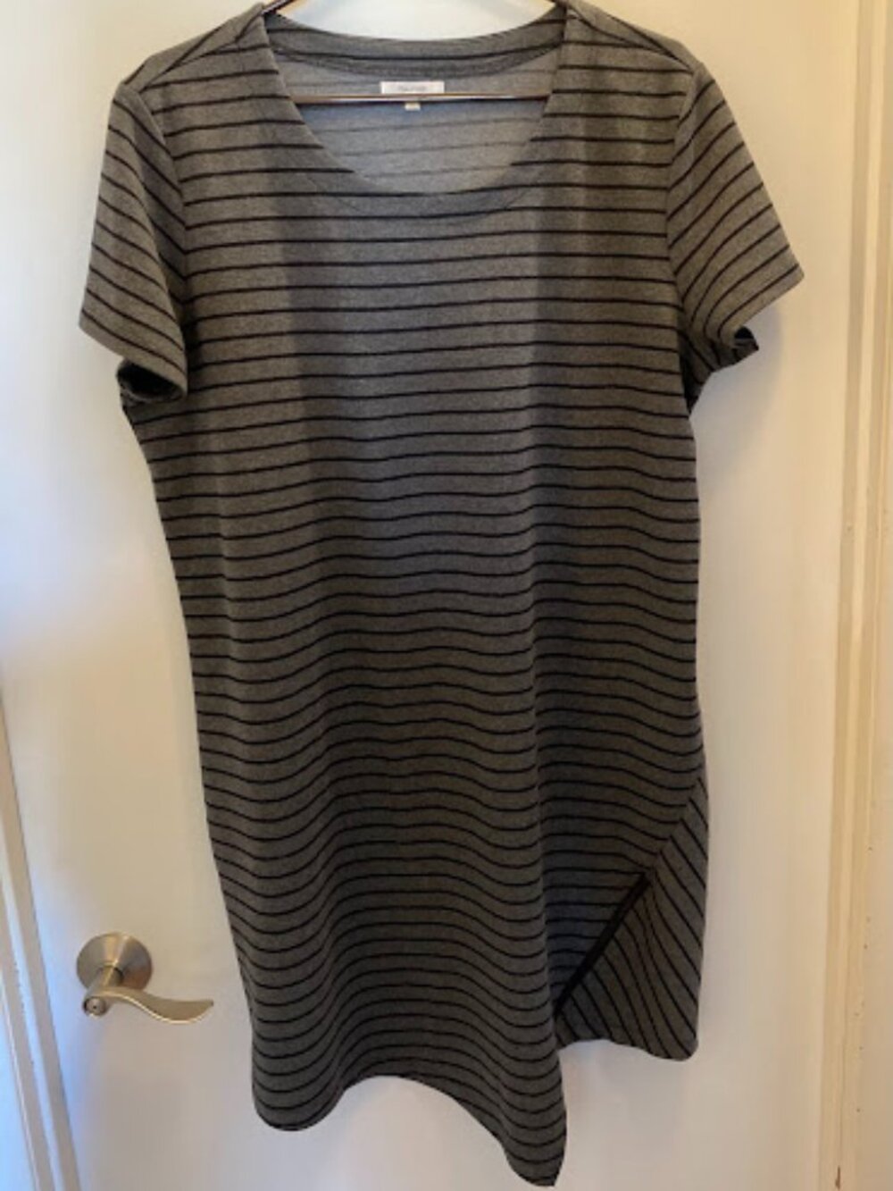 Gray Striped Short Sleeve Dress
